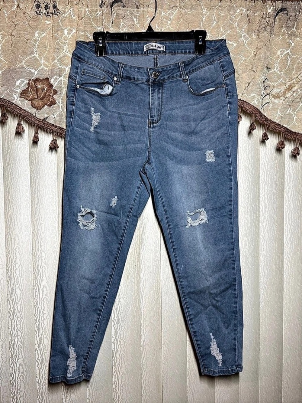 Blue Savvy Distressed Skinny Jeans Blue plus size 16